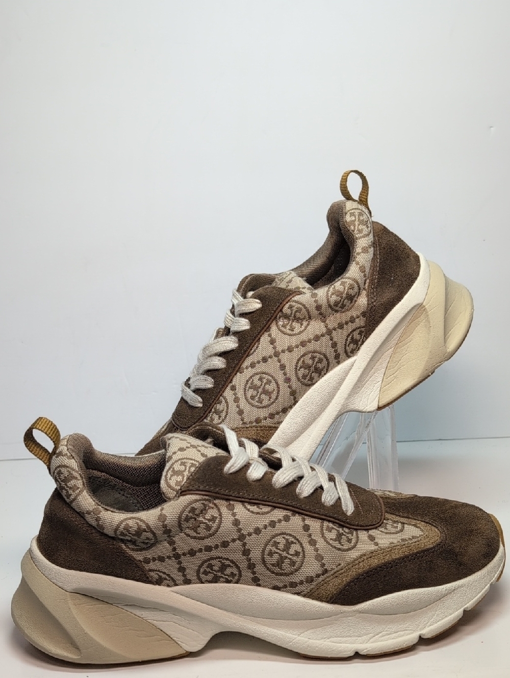 Tory Burch T Monogram Suede Good Luck Trainer sneakers womans size 8 - Picture 7 of 16